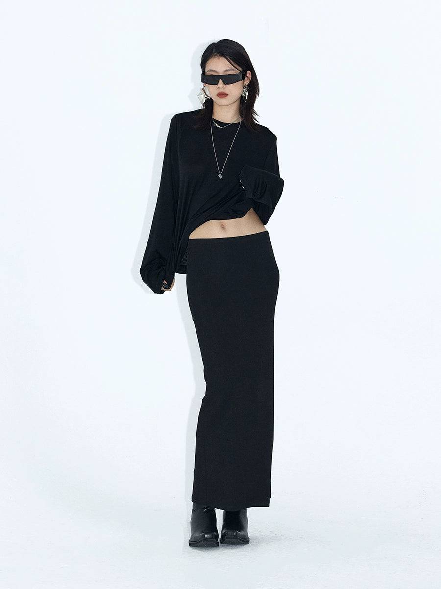 Women's Elastic Waist Draped Knit Maxi Skirt