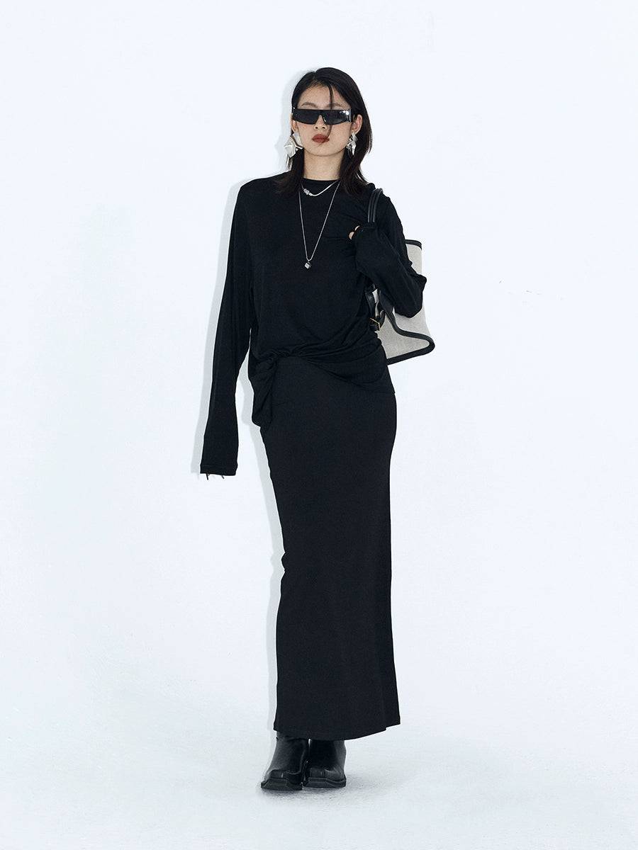Women's Elastic Waist Draped Knit Maxi Skirt