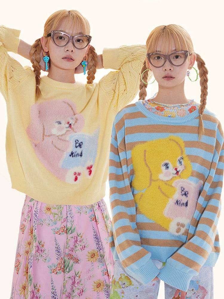 Women's Cute Contrast Bunny Wool Sweater