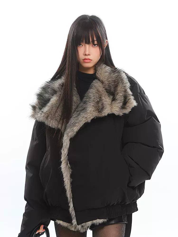 Women's Loose Retro Thick Wool Collar Jacket