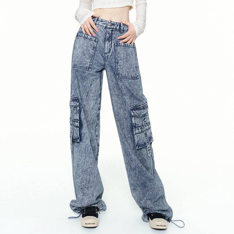 Women's Loose Straight Utility Cargo Pink Jeans